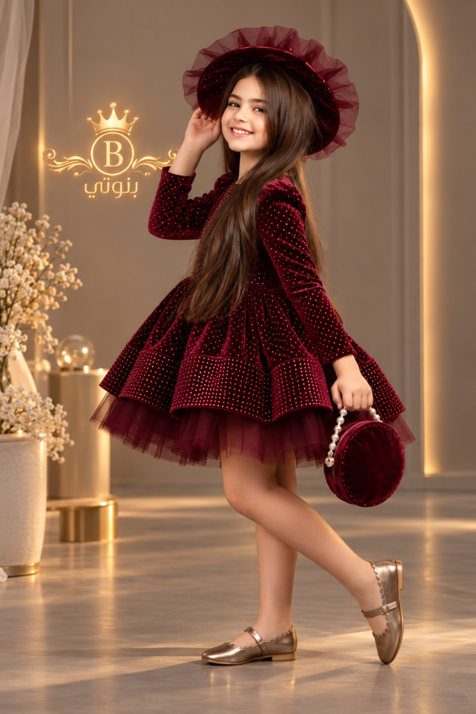 Velvet estrass dress with hat